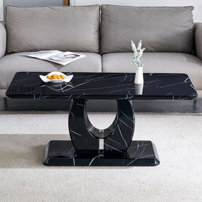 43.3 Inch Faux Marble Coffee Table, Large Modern Coffee Tables for Living Room, Rectangular Center Table Tea Table Accent Furniture, Black Marble-Looking Desktop