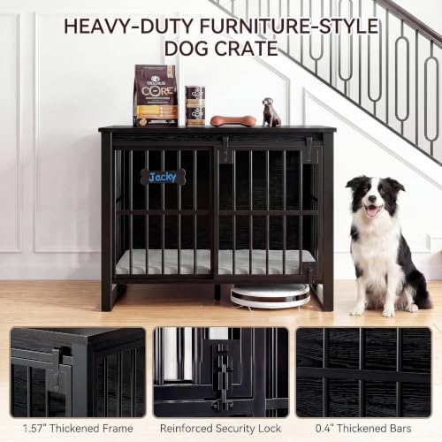 39.4" L Dog Crate Furniture with Sliding Door, Wooden Dog Kennel, view 7
