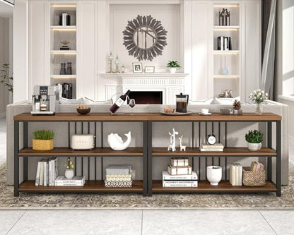 Console Table for Entryway, Narrow Sofa Table with 3 Tier Storage Shelf for Living Room Hallway Behind Couch, Rustic Walnut