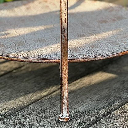 Moroccan Metal Side Table, Intricate Pattern, Removable Lattice Trays, Foldable, Antique Champagne Gold with White Patina, Distressed Finish, 20 Inches Tall