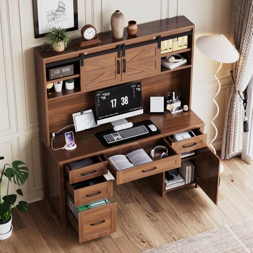 Farmhouse Executive Desk with Hutch and Charging Station, view 4
