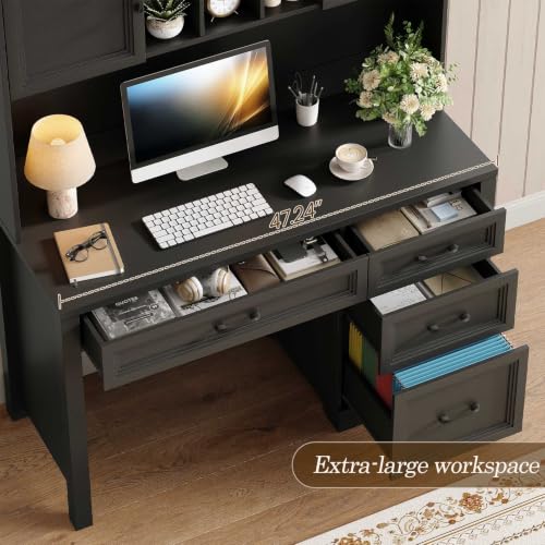 Farmhouse Desk with Hutch, Executive Desk with Storage Cabinet, view 7