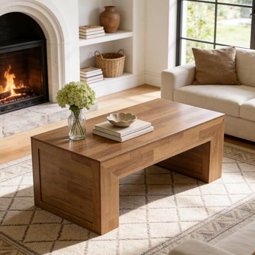 Tribesigns 47-Inch Farmhouse Coffee Table, Wooden Rectangular Center Table with Thick Base, Modern Cocktail Tea Furniture for Living Room (Oak Brown)