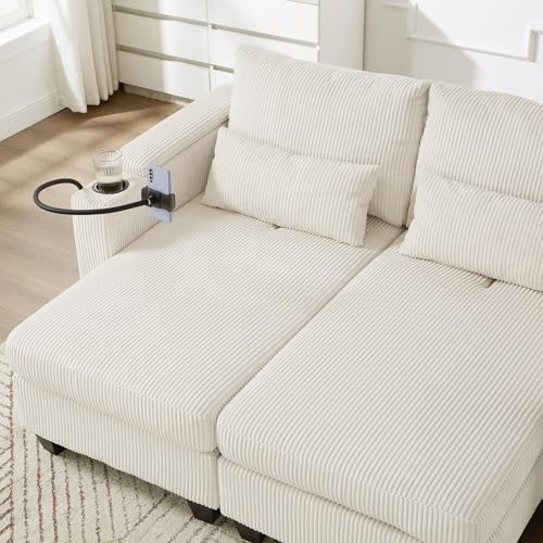 Modern 63" Convertible Chaise Lounge with USB Ports, Phone & Cup Holders, view 5