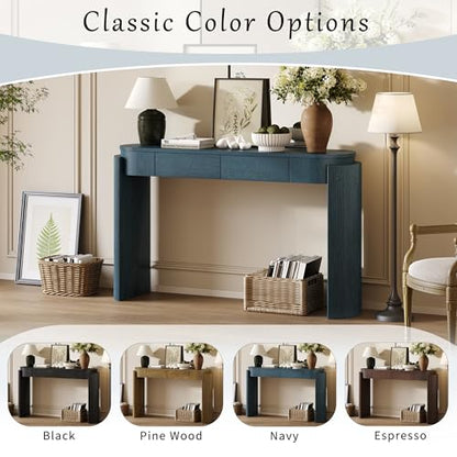 Modern Entryway Console Table with Storage Drawers, 55.1-Inch Oval Fluted Slim Entry Sofa Table for Living Room Entrance Hallway, Navy