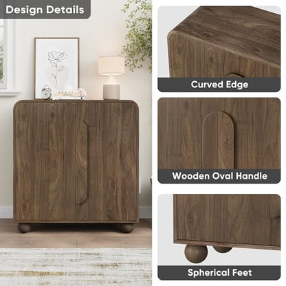 Walnut Sideboard Cabinet, Freestanding Buffet Cabinet with Spherical Feet, Wood Storage Cabinet with Adjustable Shelf for Living Room, Entryway, Hallway