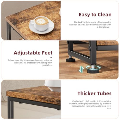 Side Table, End Table with 3 Tiers Open Shelves, Bedside Table for Sofa Couch, Nightstand, Living Room, Bedroom, Rustic Brown