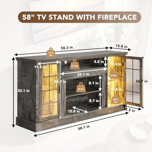 MXV 58" Farmhouse TV Stand for TVs up to 65 Inches, view 3