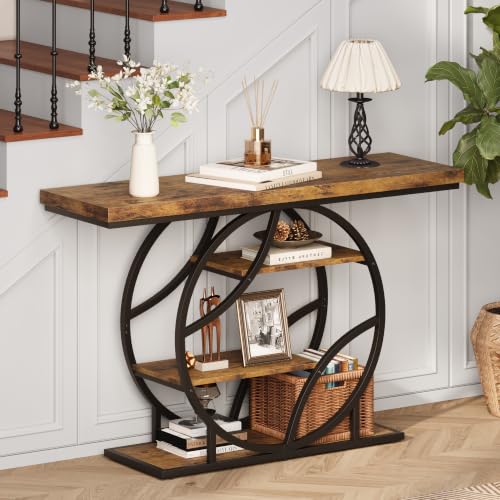 Entryway Table for Foyer,41.3 Inch Industrial Narrow Console Table,Accent Decor Living Room Furniture,Hallway & Sofa Table for Entrance,4-Tier Storage Shelves,Metal Frame,Thick Wood Top
