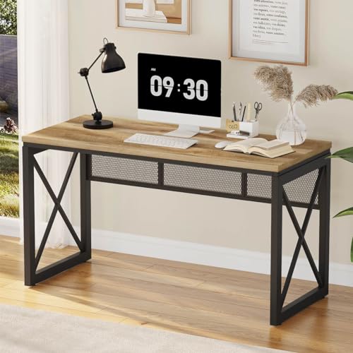 54 Inch Farmhouse Computer Desk, Industrial Home Office Desk with Metal Frame, view 2