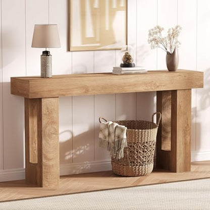 63 Inch Farmhouse Console Table for Entryway, Slim Wood Sofa Side Table, Modern Minimalist Decorative Furniture for Living Room, Hallway, Front Door, Natural