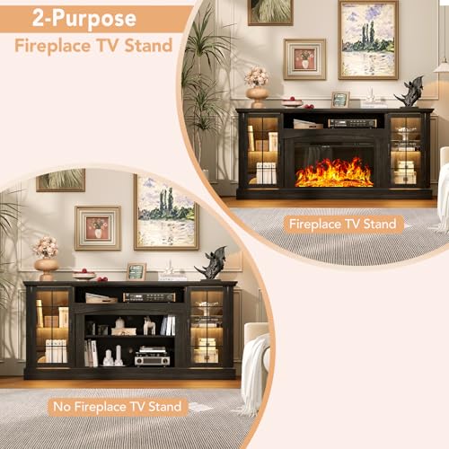 2-in-1 Multifunctional Fireplace TV Stand with 30" Removable Electric Fireplace, view 4