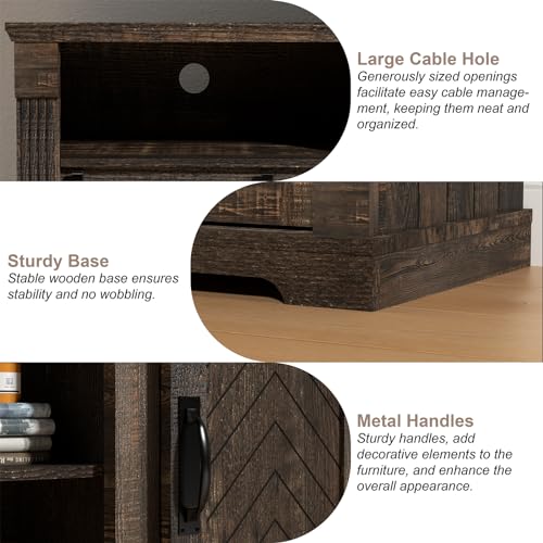 Farmhouse TV Stand for 65+ Inch TV, 31" Tall Entertainment Center with Adjustable Shelf, Rustic Media Console with Sliding Barn Door, Wood Television Stand for Living Room, Dark Rustic Oak
