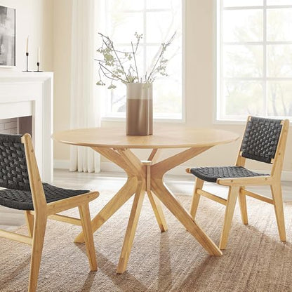 Crossroads 47Inch Round Dining Table Solid Wood Oak Finish Modern Kitchen Room Entertaining Home Furniture Quality Stylish Elegant Durable Refined Versatile