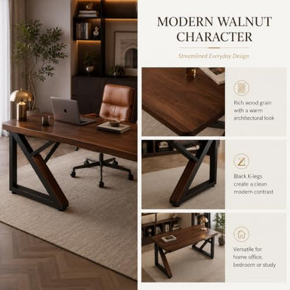 Mid-Century Modern Wood Office Desk with Thick Desktop, view 6