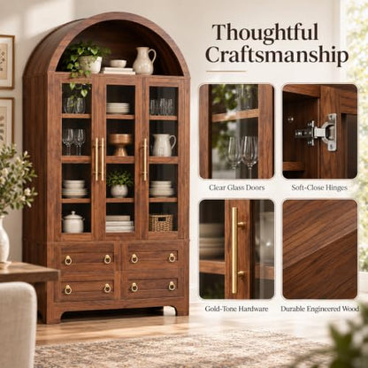 Arched Pantry Cabinet with Glass Doors and Adjustable Shelves, view 6
