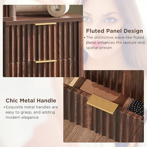 48" Fluted Makeup Vanity Desk with 36" Lighted Mirror, Dark Walnut, view 7