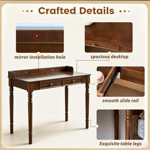 Walnut Writing Desk with Drawers, 44" X22" Solid Wood Desk for Small Spaces, view 7