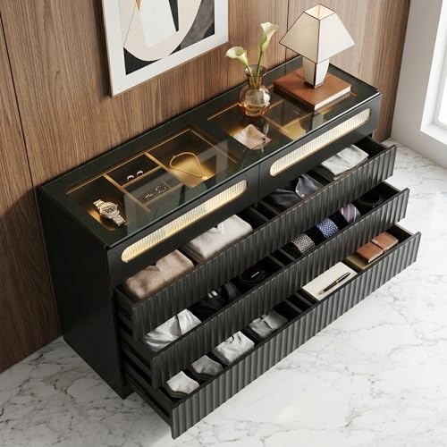 Fluted 8 Drawer Dresser,Modern Chest of Drawers,Black, view 4