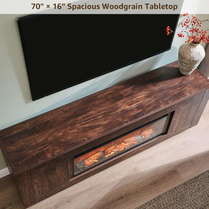 70" Fireplace TV Stand for 80" TV, 36" Electric Fireplace, Dark Walnut, view 5