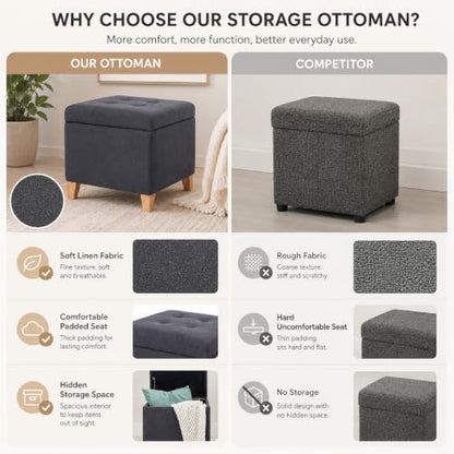 Tufted dark gray storage ottoman with lid and foot rest, view 7