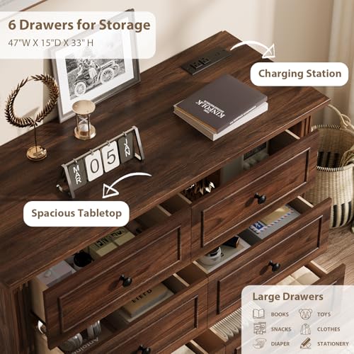 Farmhouse 6 Drawer Dresser for Bedroom, view 7