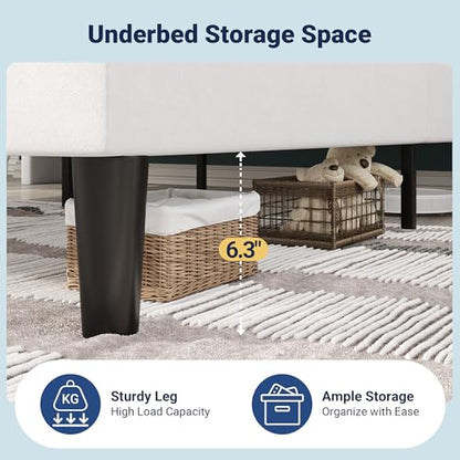 Queen Size Velvet Bed Frame with Charging and Shelf, White, view 7