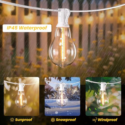 Outdoor String Lights 75FT Waterproof Patio Lights with 38 Shatterproof Dimmable Edison LED Bulbs,Connectable Outdoor Lighting for Backyard,Garden and Wedding Outside, 2200K White Cord