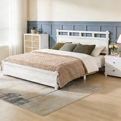 California King Modern Farmhouse Wood Grain Bed Frame (Antique White), view 4
