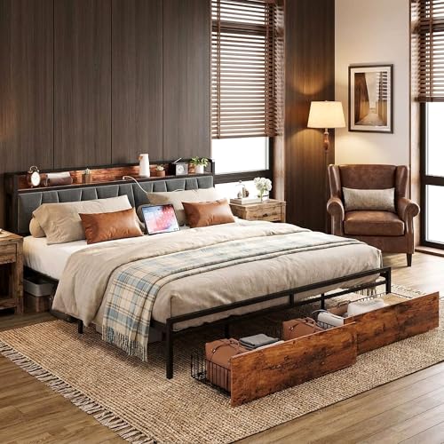 King Size Bed Frame with 2 Drawers and Charging Station, view 6