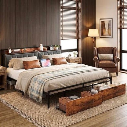 King Size Bed Frame with 2 Drawers and Charging Station, view 6