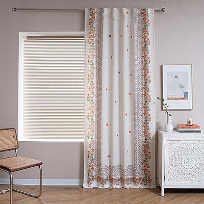 Boho Floral Curtains for Living Room 2 Panels Linen Semi Sheer Flower Curtains & Drapes 84 Inches Length Farmhouse Room Decor Style Back Tab for Dining Room, Yellow, 50" x 84"