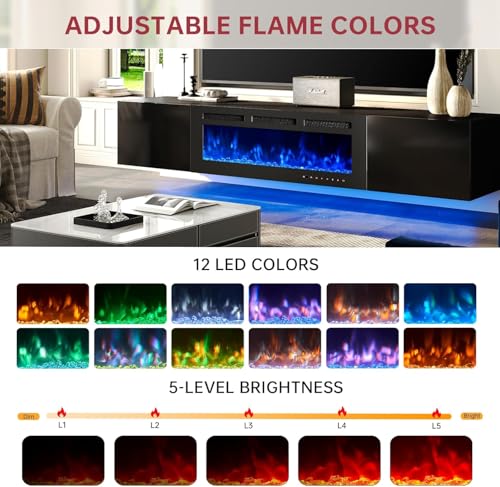 80'' Floating TV Stand with 40" Electric Fireplace, view 6