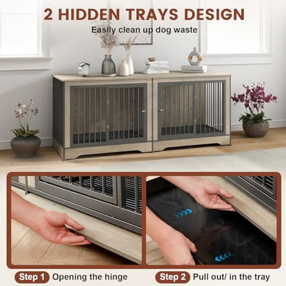 75 Inch Double Dog Crate Furniture, Indoor Dog Kennel TV Stand, view 5