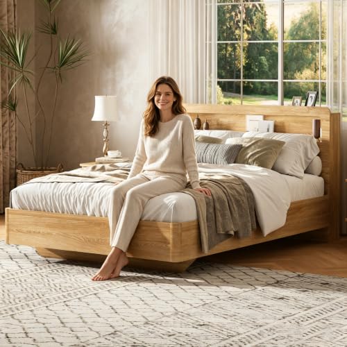 Full Bed Frame with Headboard, Led Lights, No Box Spring Needed, Wooden Slats, view 8