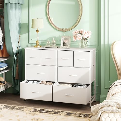 Wide Dresser for Bedroom, 8 Drawer Chest of Drawers, White, view 5
