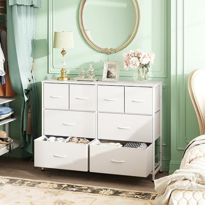 Wide Dresser for Bedroom, 8 Drawer Chest of Drawers, White, view 5