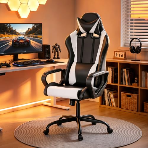 Ergonomic Gaming Chair for Adults, Video Game Chair, White, view 3