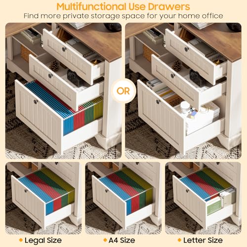 Farmhouse L Shaped Desk with Drawers, Corner Computer Desk for Home Office, view 7