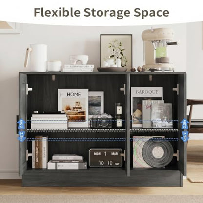 43" Dark Grey Buffet Cabinet with Black Handles, view 7