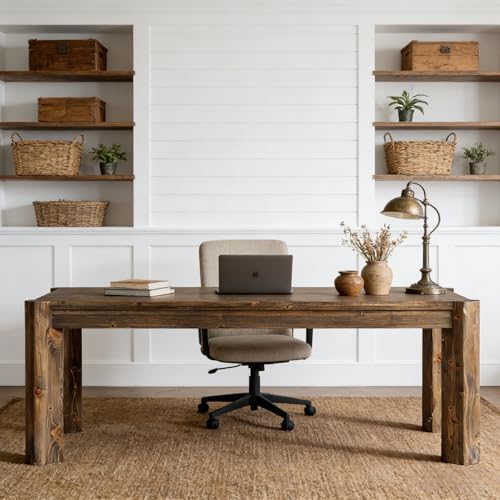 63" Solid Wood Executive Desk, Farmhouse Home Office Computer Desk, view 6