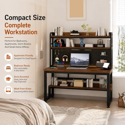 Computer Desk with Power Outlet & LED Lights, view 4