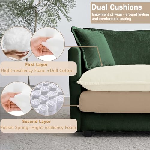Sectional Sofa 3-Seater Modular Couch with Ottoman - Green L-Shaped 111.5" Deep Seat Living Room Furniture | Customizable Sizing