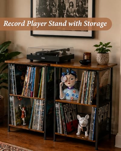 Honkazita 3 Tier Vinyl Record Storage Table Wooden Turntable Stand, view 5