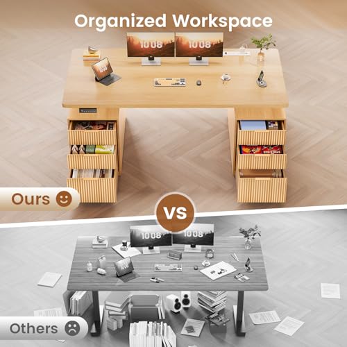 Electric Standing Desk with 6 Drawers, 55" Adjustable Stand up Desk with Storage, view 5