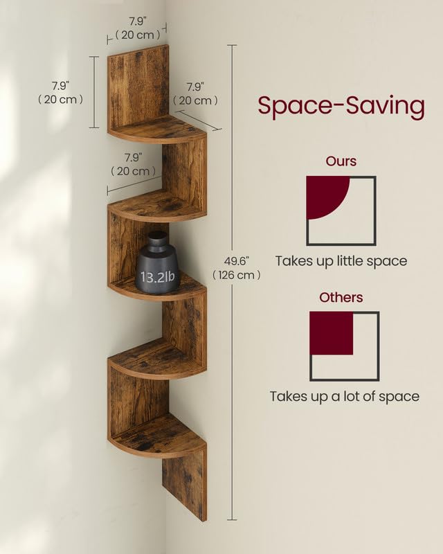 Corner Shelf Wall Mount, 5-Tier Floating Corner Bookshelf, view 5