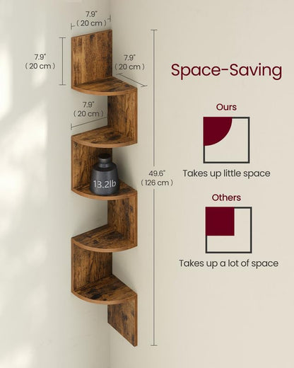 Corner Shelf Wall Mount, 5-Tier Floating Corner Bookshelf, view 5