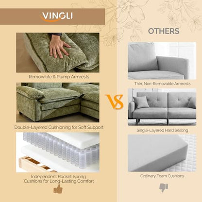 87" Convertible Sectional Sofa,L-Shaped Deep Seat Sofa Couch for Living Room,Modern 2-Seat Loveseat Sofa with Ottoman for Small Space(Olive Green)