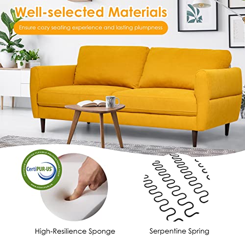 Loveseat Sofa, Upholstered Mid-Century Modern 2 Seat Sofa Couch with Solid Wood Frame for Living Room, Small Spaces, Bedroom, Apartment, Reception Room, Yellow