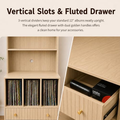 HOJEVE MCM Record Player Bookshelf, view 6